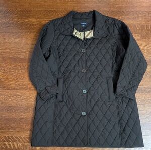 Lands' End QuiltedJacket Womens Plus 1X Black (Brown Tones)Chore Barn High Neck